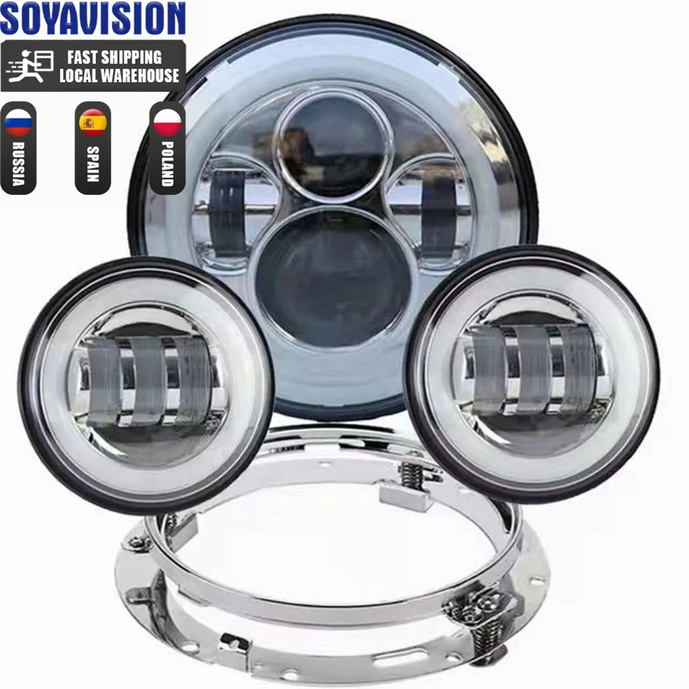 Motorcycle 7inch LED Headlight 4.5inch Halo Fog Lights for Harley Touring Road King Street Glide Accessories 7\