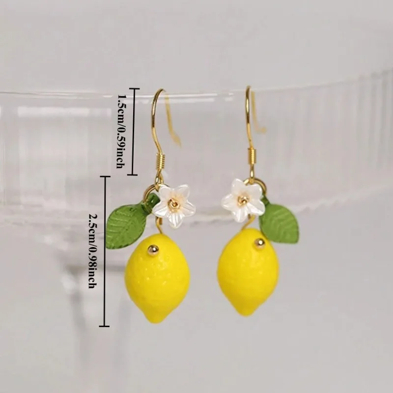 2 قطع لطيف الليمون الفاكهة زهرة ليف سحر الأقراط النساء الأزياء والمجوهرات الهدايا #3