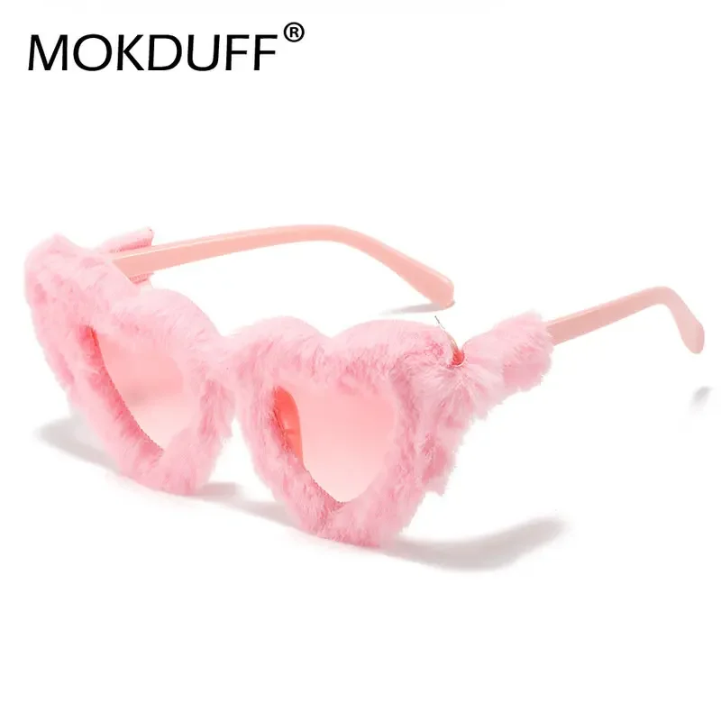 Retro Heart-Shaped Soft Plush Sunglasses Women Fashion Blue Pink Eyewear Trending Men Cat Eye Sun Glasses Shades UV400