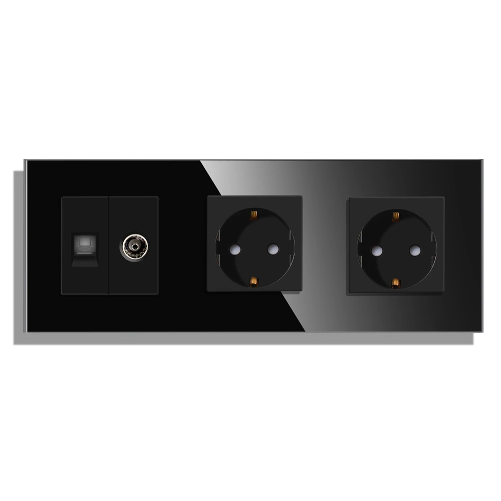 Bingoelec TV Computer Internet With EU Russia Standard Sockets Double Wall Plug Crystal Glass Panel Home Improvement