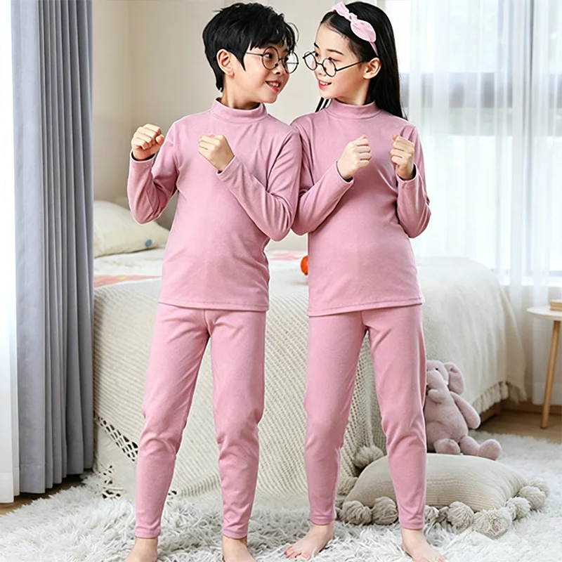 3-14 Years Boys Girls Little Dolphin Thermal Underwear Set Autumn Winter Double-Sided Fleece Top + Pants 2-Piece Home Clothes