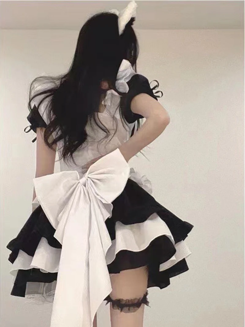 Classic French Maid Apron Lolita Fancy Dress Japanese Girl Anime Cosplay Costume Halloween Maid Outfit Women's Lingerie Set XXL