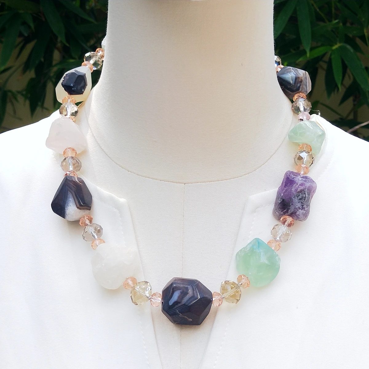 Lii Ji Real Stone Mutil Color Amethyst Fluorite Agate Crystal Necklace 54cm Stock Sale Women Jewelry Gift