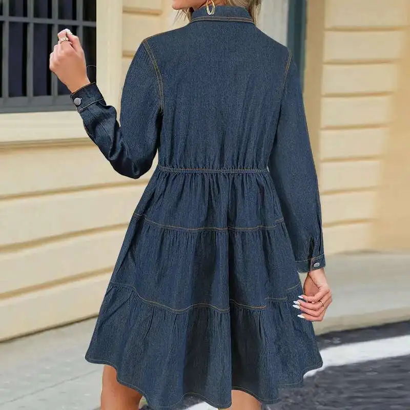 218566 New Women's Fashion Cowboy Long Sleeve Elastic Loose Dress Sexy Dress Designer 2025 Party Summer Elegantes Casual Y2k