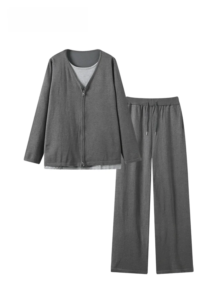 

CaraCLUB, большие размеры, ленивый Sle, женский модный повседневный длинный топ, прямые брюки, комплект из двух предметов, удобная осенняя одежда