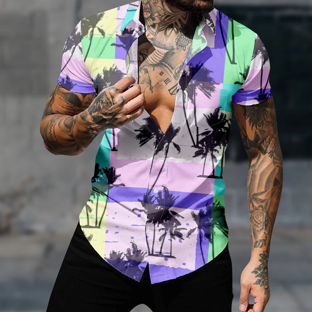 

Men's Shirt Beach Hawaiian Summer Short Sleeve Button-up Pocket Shirts 3D Print Women Blouse Fashion Clothes