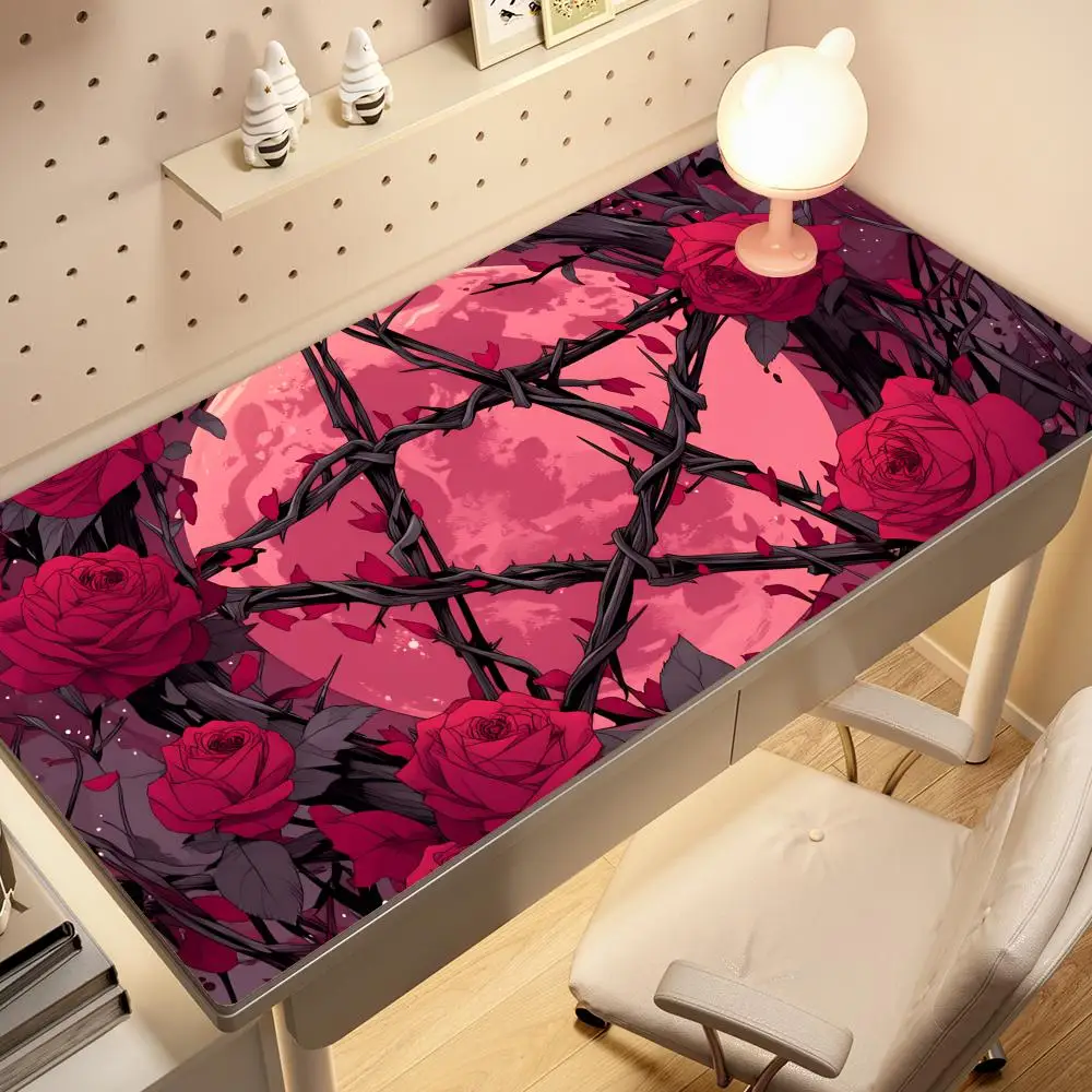 

HYBXAXC Romantic flowers and red moon Magic Card Playmat with zone MTG playmat gathering game mat Commander Battle playmat