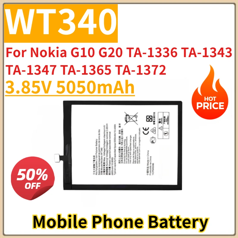 

WT340 Mobile Phone Battery 3.85V 5050mAh For Nokia G10 G20 TA-1336 TA-1343 TA-1347 TA-1365 TA-1372 Brand New High Quality