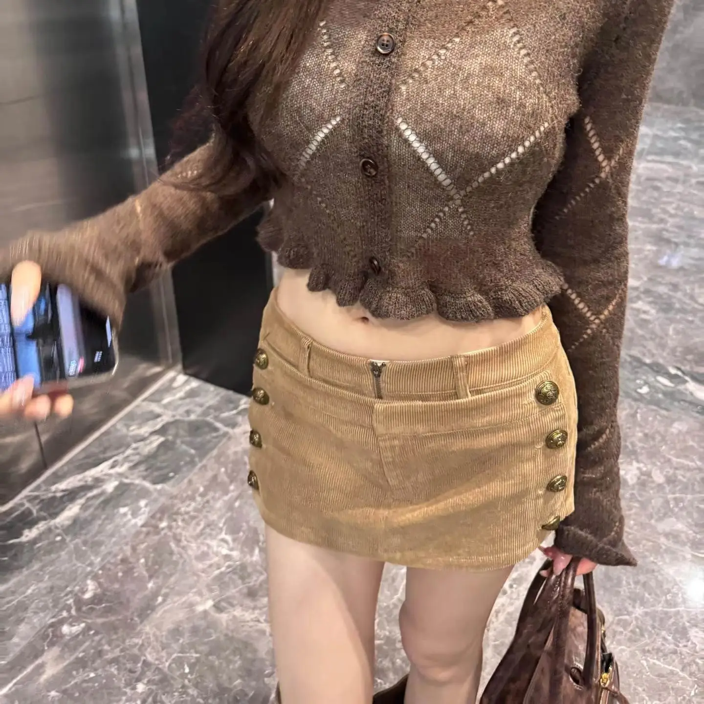 Sensation Removable Buttoned Corduroy Mini Skirt for Women Vintage American Style Slim Fit A-Line Wrap around Shorts Skirt