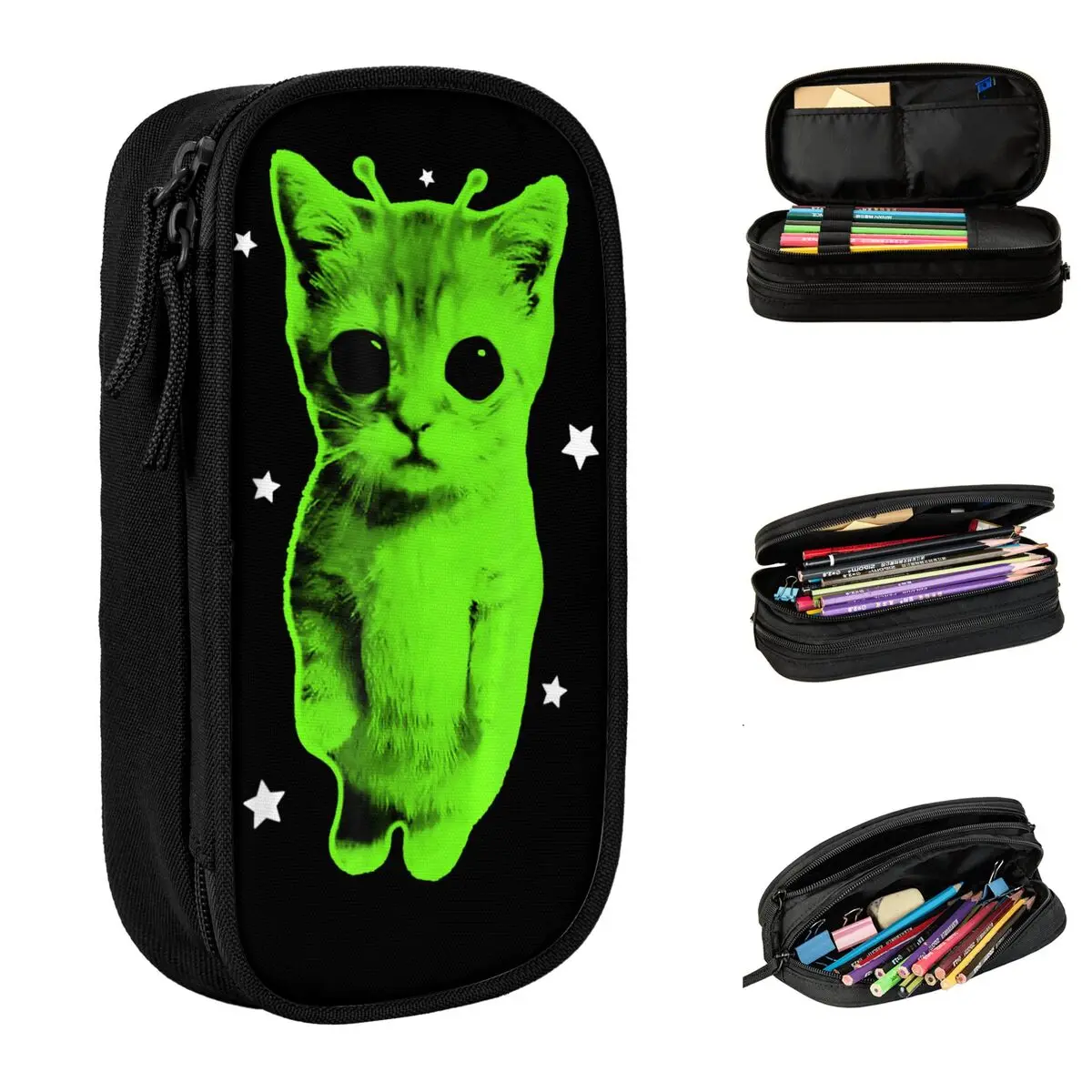 

Fashion Alien Cat Meme UFO Silly Cat Pencil Case Pencil Box Pen for Student Large Pencil Bags Students School Zipper Stationery