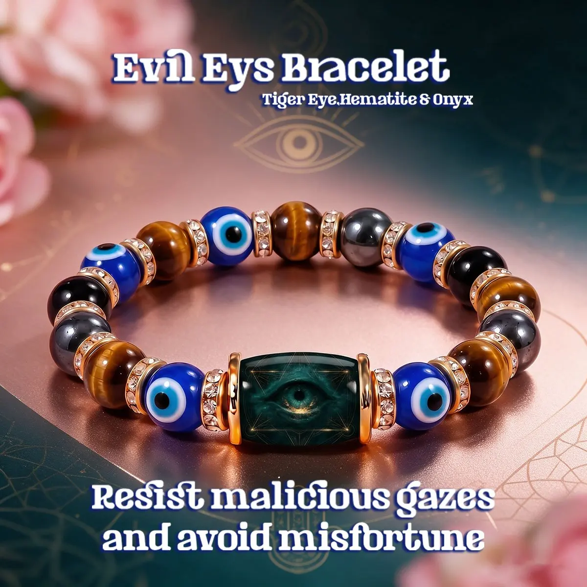 1pc Evil Eye 8mm Bead Bracelet, Men's and Women's Tiger Eye Red Agate Evil Eye Good Luck Jewelry, Birthday and Christmas Gift