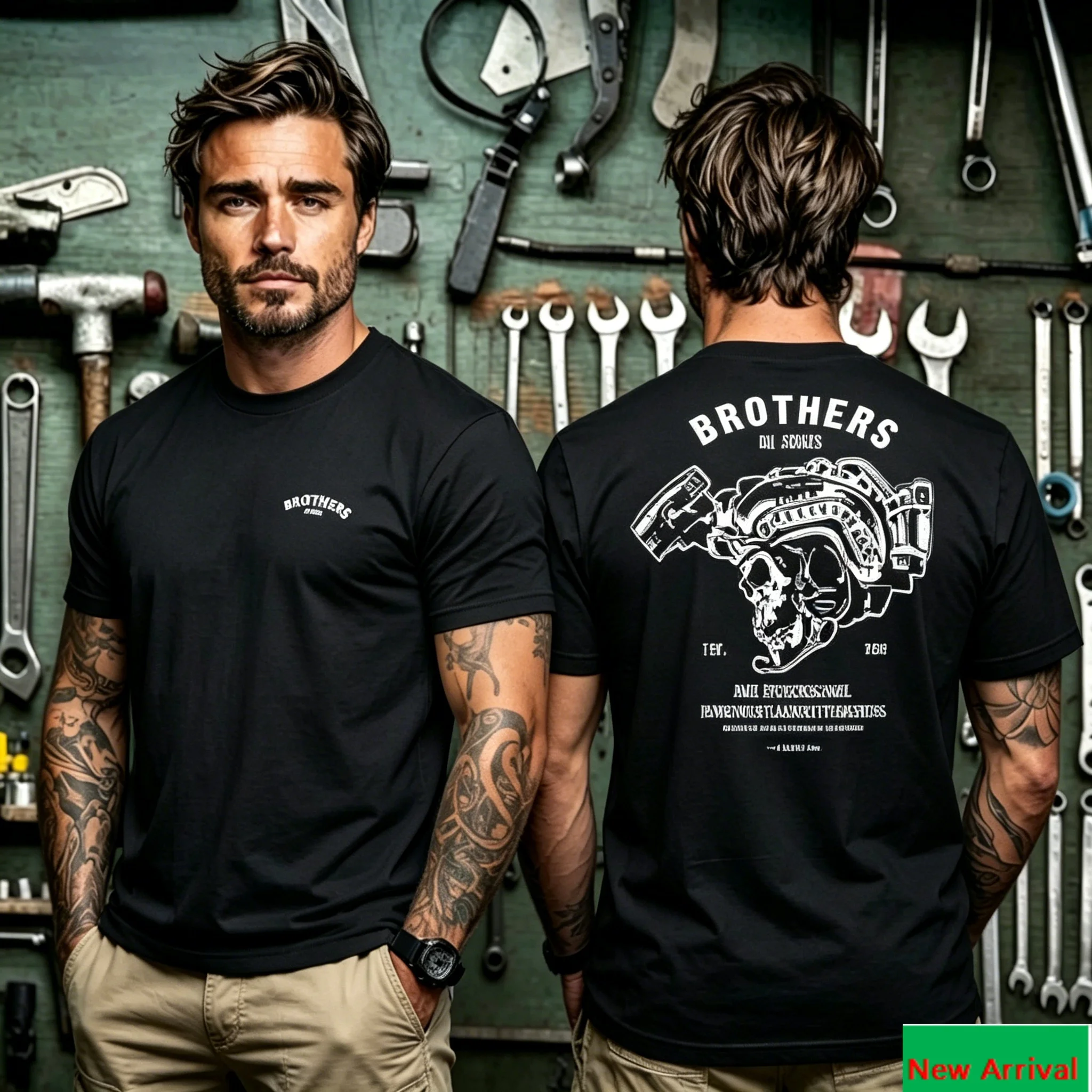 2026 Summer New Brothers in Arms Tactical Skull Graphic Tee Military Inspired Cotton Shirt for Patriotic Fans for Men and Women