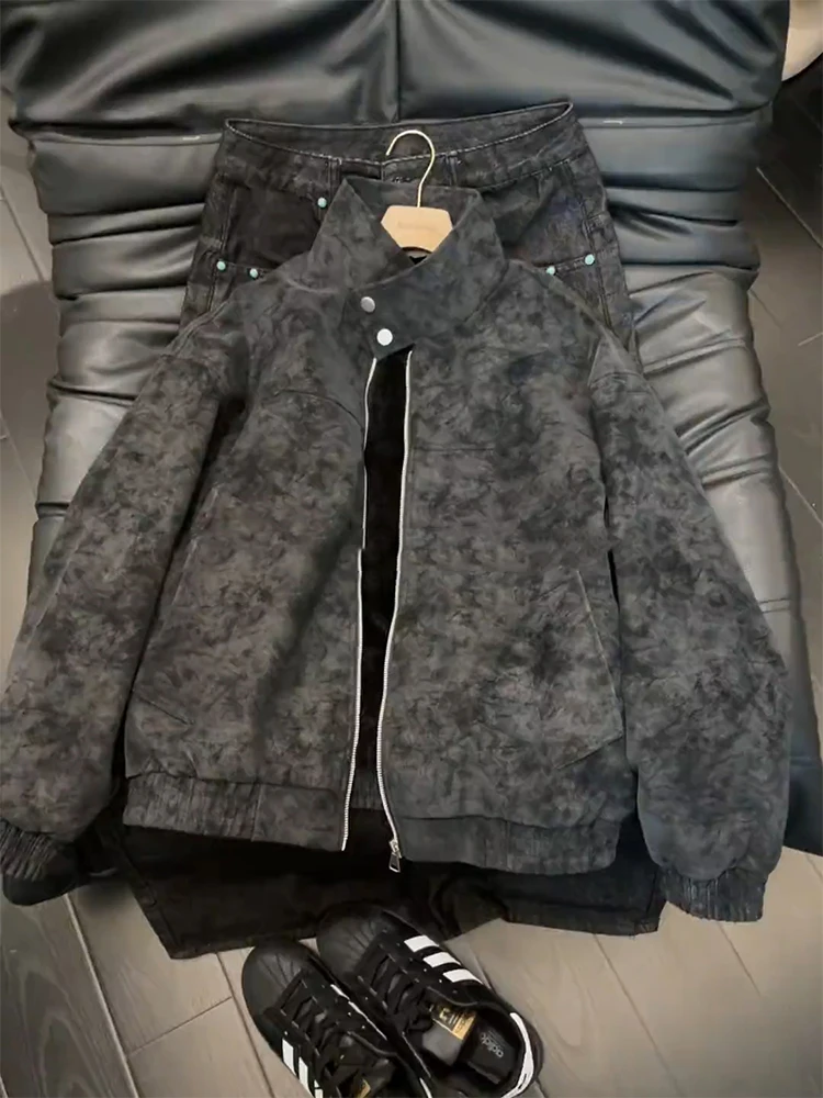 

Ретро-куртка из американской окрашенной кожи с хлопковой подкладкой, мужская осенне-зимняя утепленная мотоциклетная куртка с воротником-стойкой, высококачественная верхняя одежда
