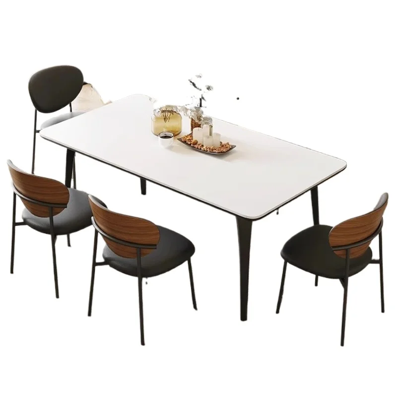 

-ForOffice Minimalist Black Rock Slab Dining Table Combination Small Apartment Dining Table Retro Bistro Muebles Hotel Furniture