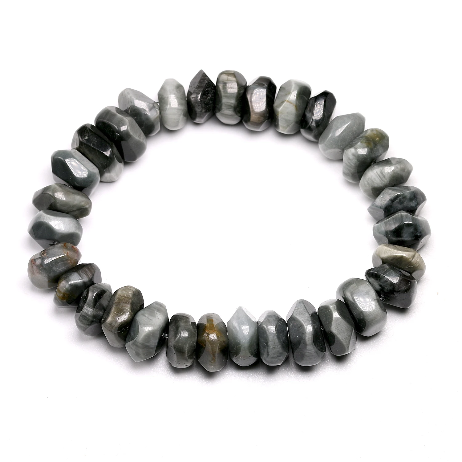 Natrual Quartzite Bracelet Faced Grey Eagle Eye Quartz Healing Meditation Bracelets Men Mala Beads Protection Emotiona 7*11MM