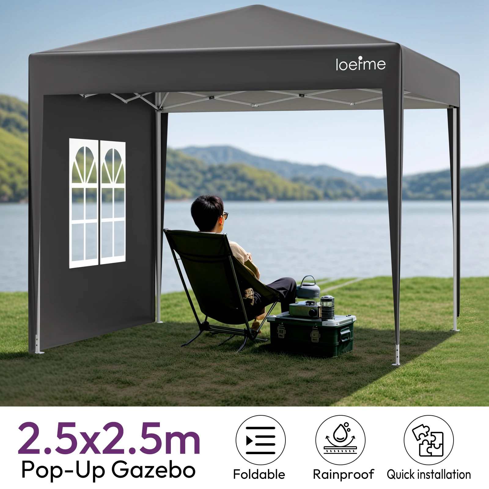 LOEFME Outdoor Pop Up Gazebo Garden Waterproof Canopy Outdoor Tent 4-Sided Cloth Sun Protection Camping Shelter 2.5x2.5M Awning