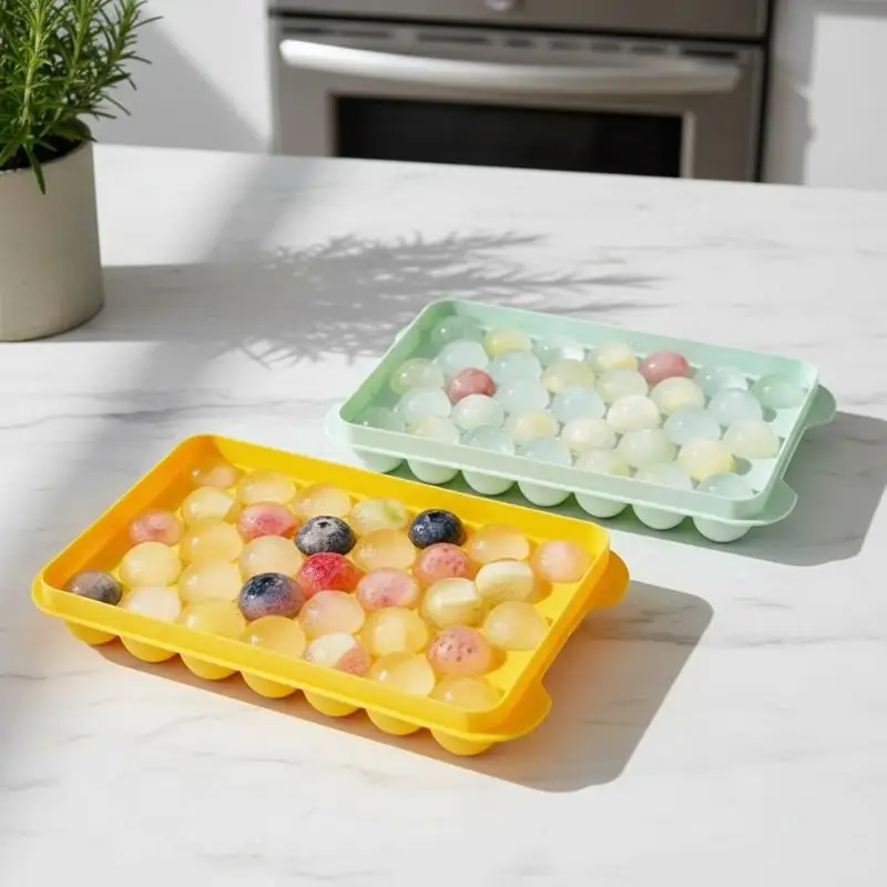 3 Pcs Round Ice Ball Maker Mold BPA Free Easy Release Dust Proof Lid Suitable for Home Daily Cold Drink Use