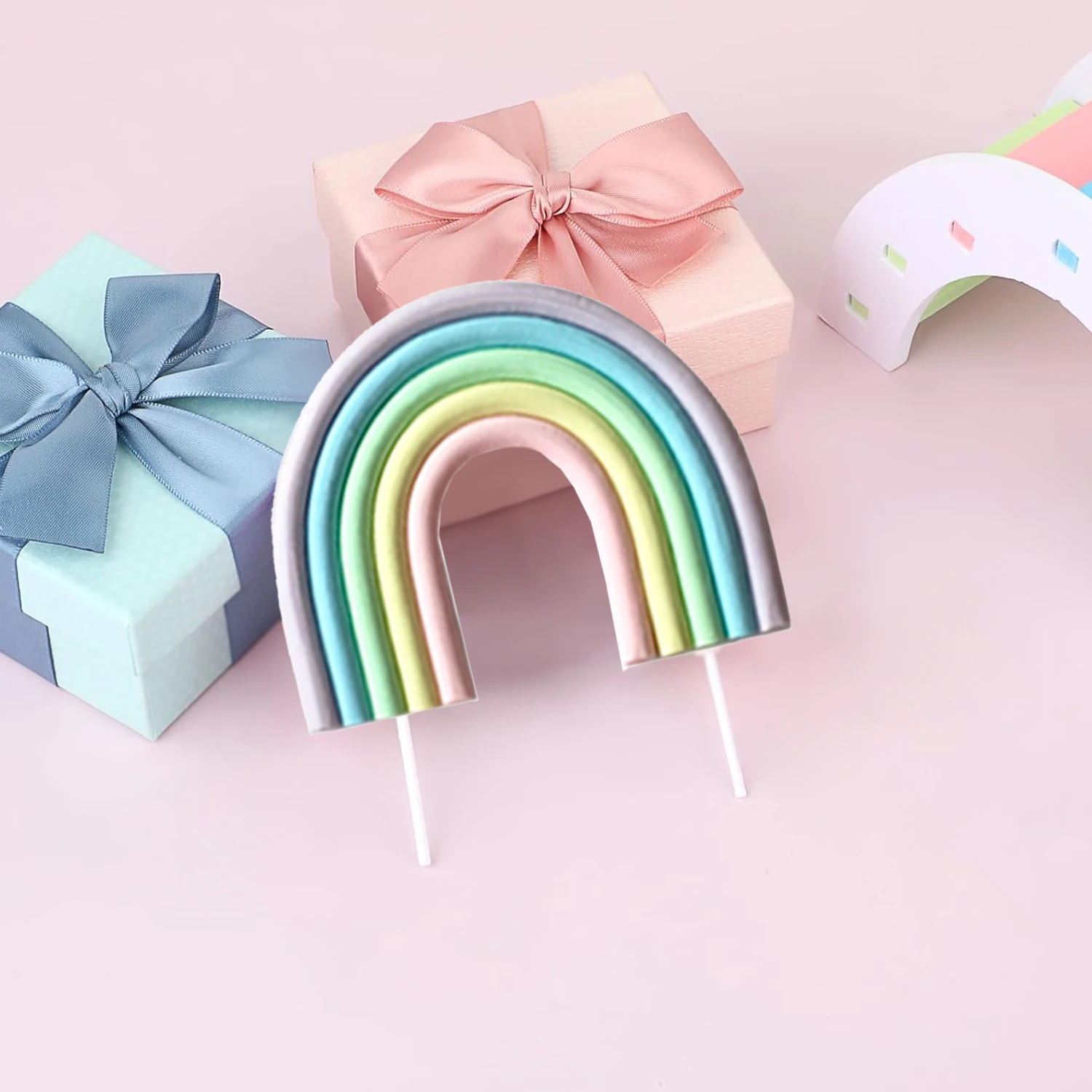 Regenbogen-Kuchendekorationen – bunter Regenbogen-Cupcake-Topper, personalisierter Tortenaufsatz für alles Gute zum Geburtstag – Detail 5
