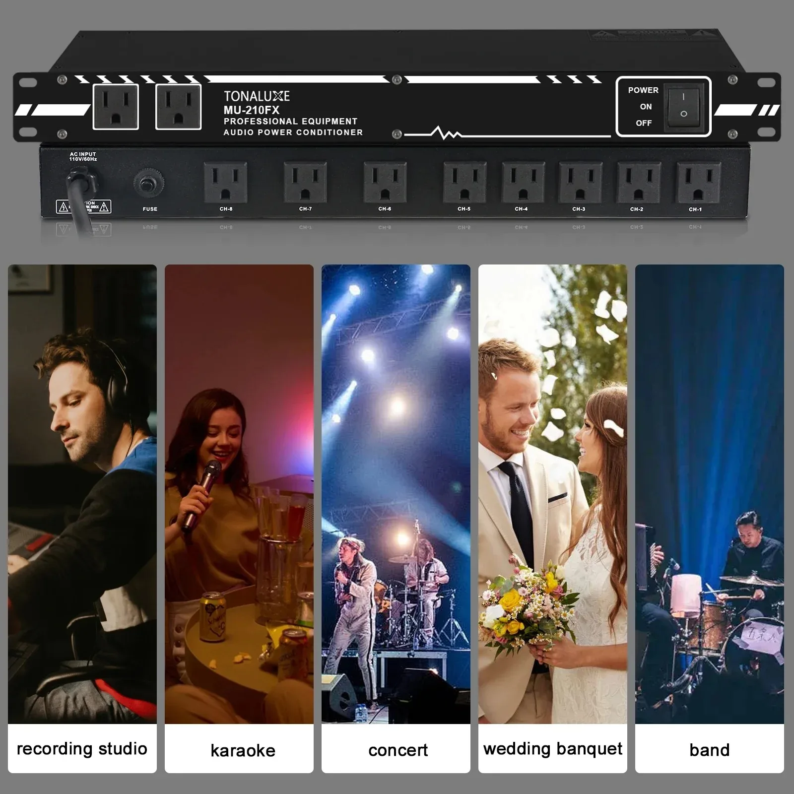 Fuluode 10-Channel Audio Power Sequencer 10-Outlet Power Distributor 8×2 Dual-Channel High-Power Equipment Power Controller view 4