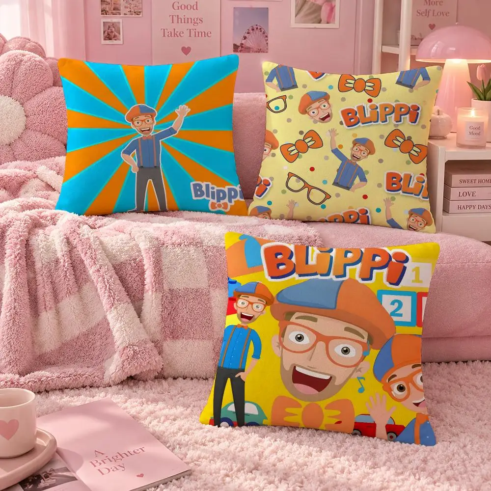 Character Preschool Blippi Cushion Cover Soft Throw Pillow Cover Washable Plush Cushion Case for Sofa Bed Living Room