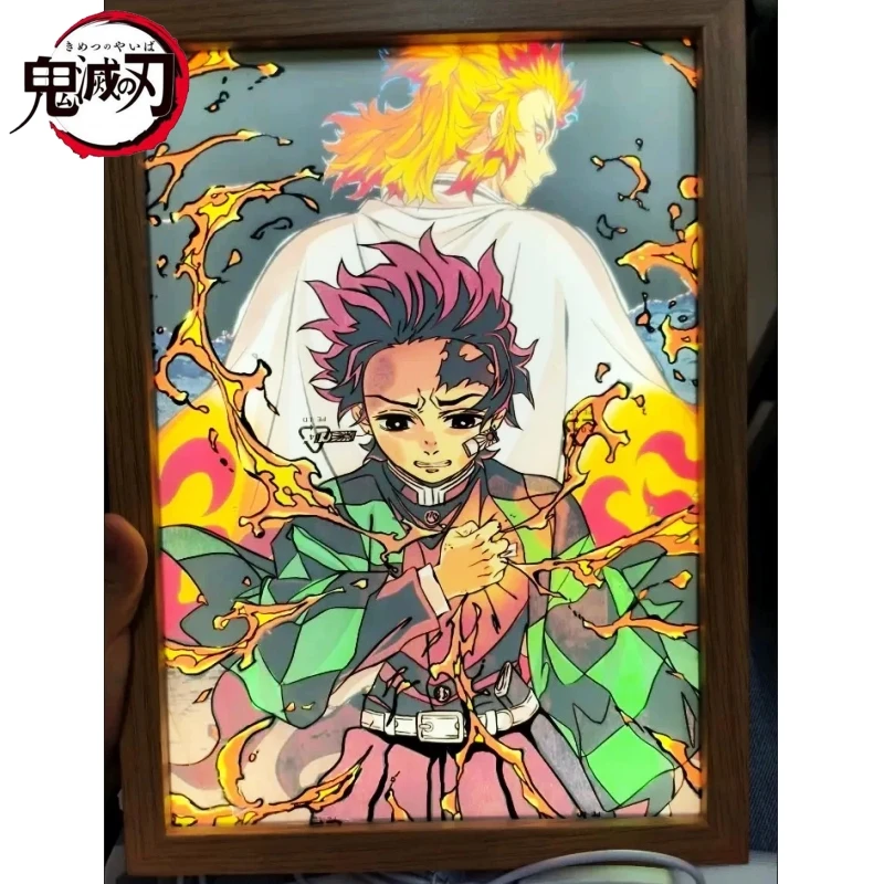 Demon Slayer Anime Figure Tanjiro Kamado Led Night Light Painting Decor Photo Solon Nezuko Kamado Room Decoration Xmas Gifts