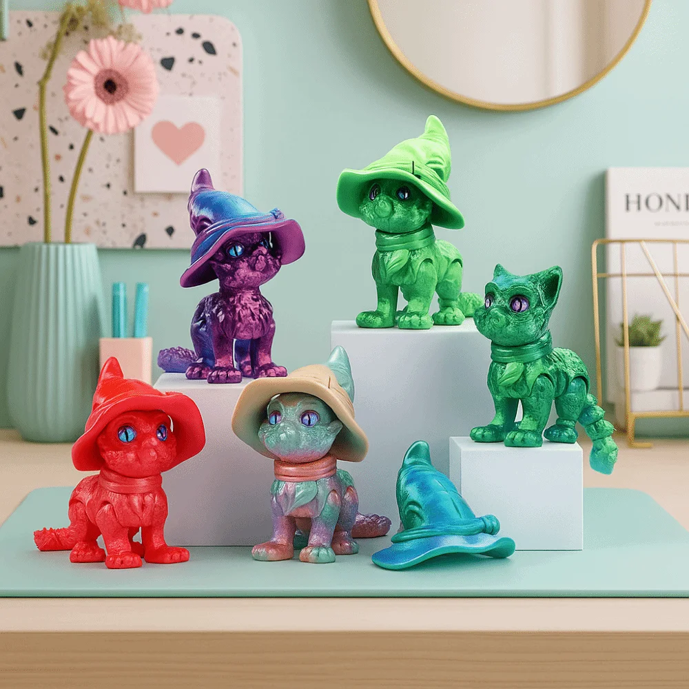 Big Eyes 3D Printed Cat Model Plastic Material Realistic Design Articulated Cats Doll Cute Style 3D Printing Technology