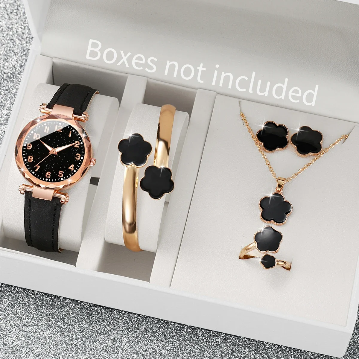 20266PCs/Set Women's Watch Fashion Digital Leather Quartz Watch with Unique Flower Jewelry Set