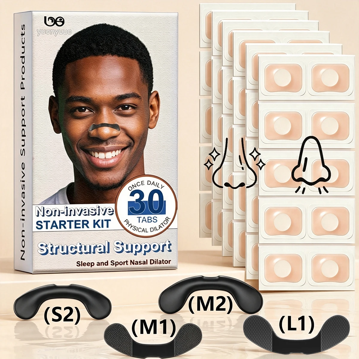Nasendilatator Schlaf Nasenstreifen gegen Schnarchen Atemhilfen Starter-Kit Nasenatmungsstreifen Nasenstrips zur Luftdurchflussverbesserung – Detail 4