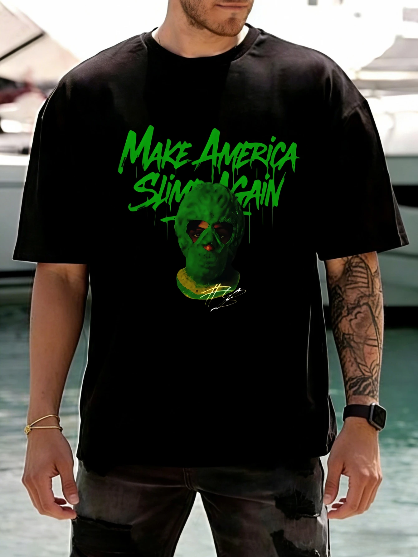 

Mens Oversized Cotton Funny Graphic T Shirt 'Make America Slim Again' Printed Short Sleeve Summer Casual Tee for Men