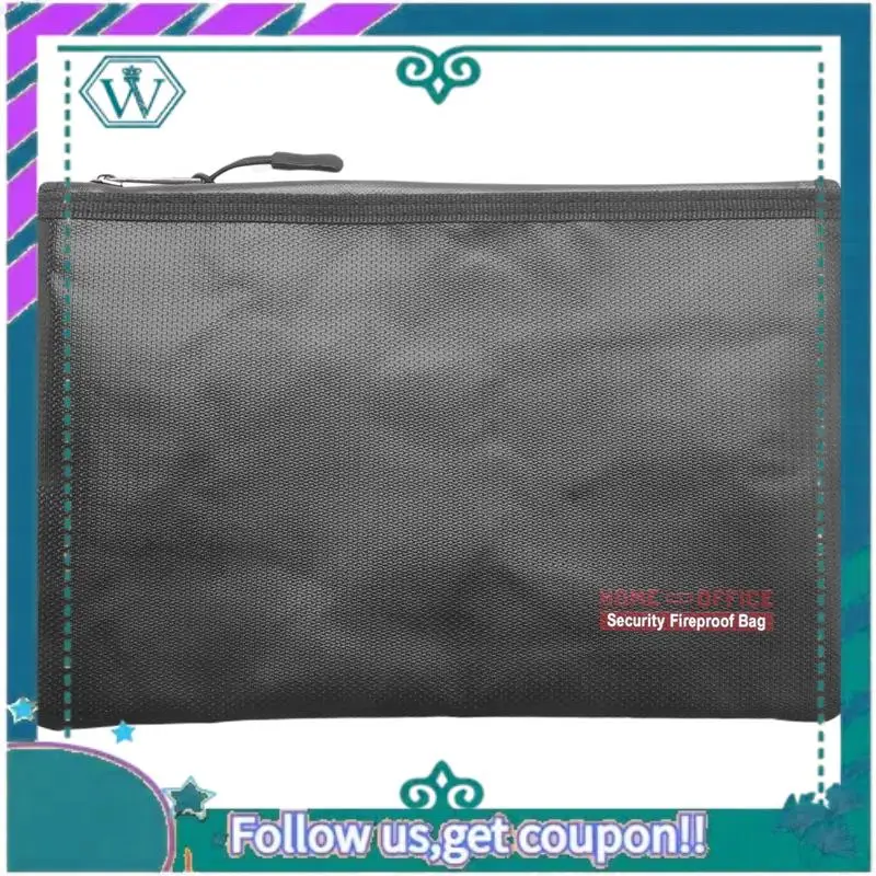 

A75Q-8X Fireproof Money Safe Document Bag. NON-ITCHY Coated Fire & Water Resistant Safe Cash Bag For File Folder Holder