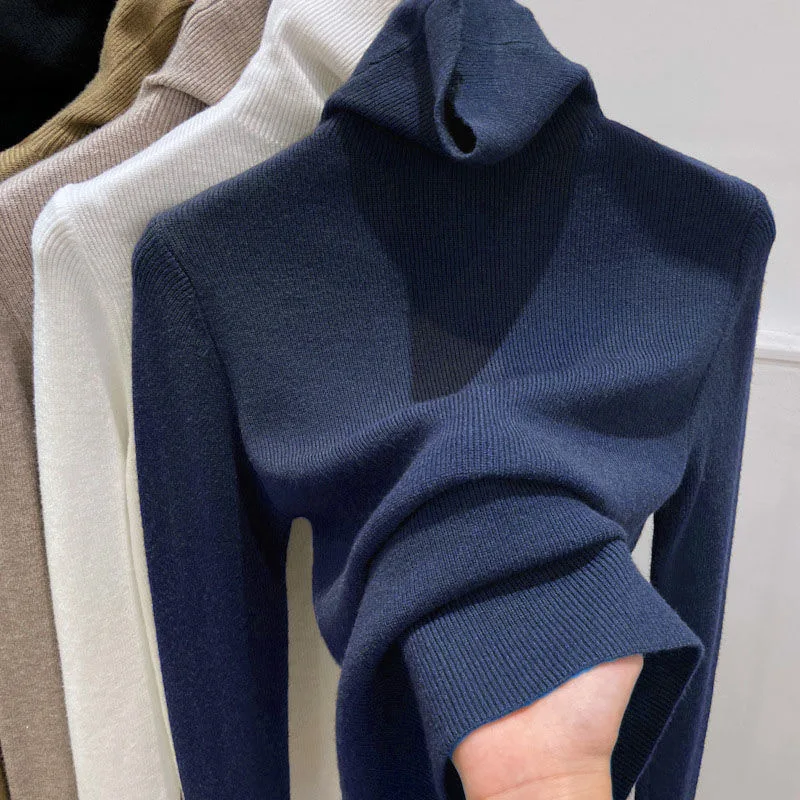 سترة عالية الرقبة قاعدة الخريف والشتاء تتراكم جديد أعلى البلوز بأكمام طويلة محبوك أنيق ونحيف صالح متماسكة سترة #6