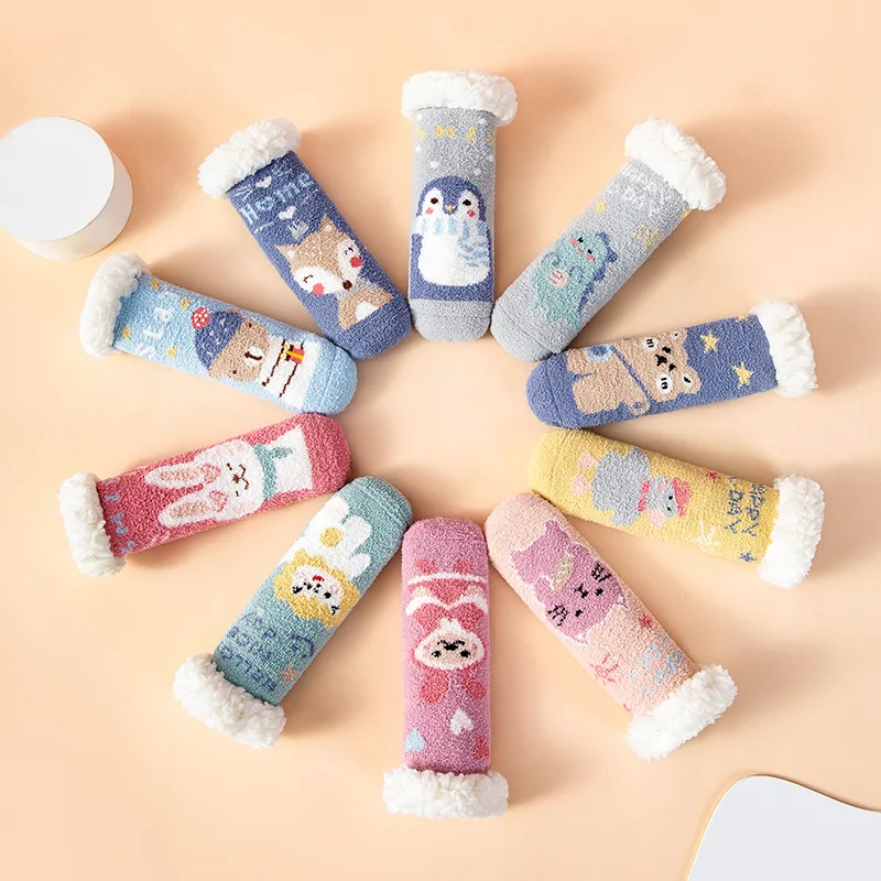 Warm Anti Slips Baby Socks Winter Cotton Newborn Hose Cartoon Kids Floor Sokken for Girls Boy Foot Toddler Cute Thick Fleece Sox