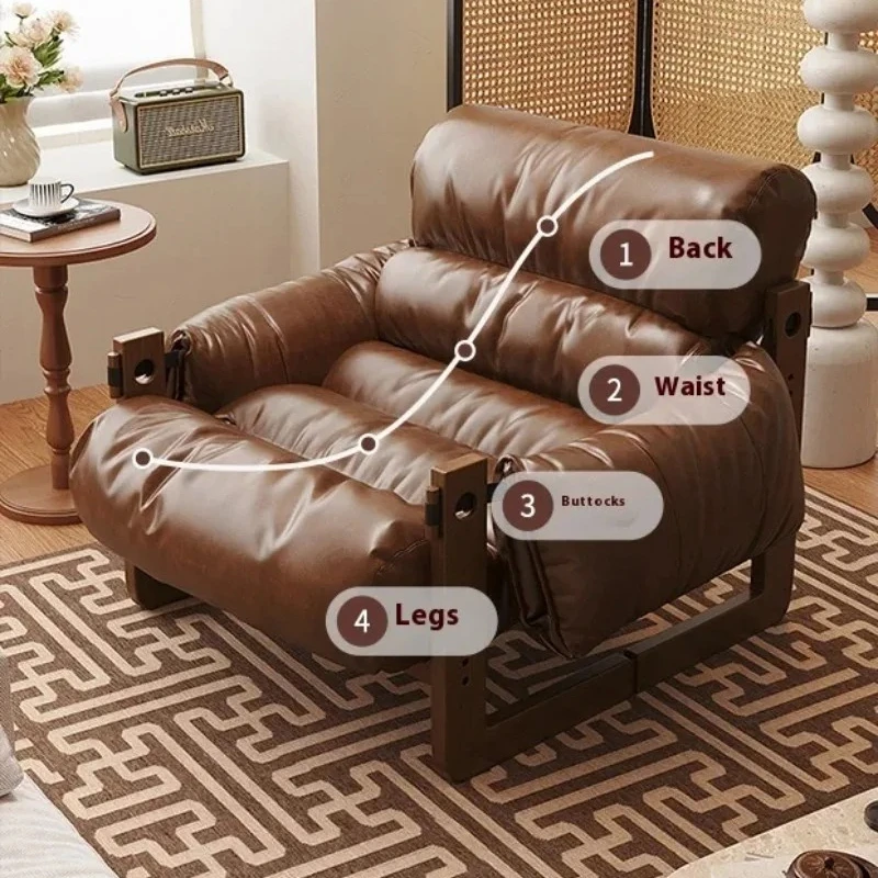 Solid wood frame Jersey Island sofa chair, retro style single sofa, living room antique oil wax leather sofa, casual lazy sofa