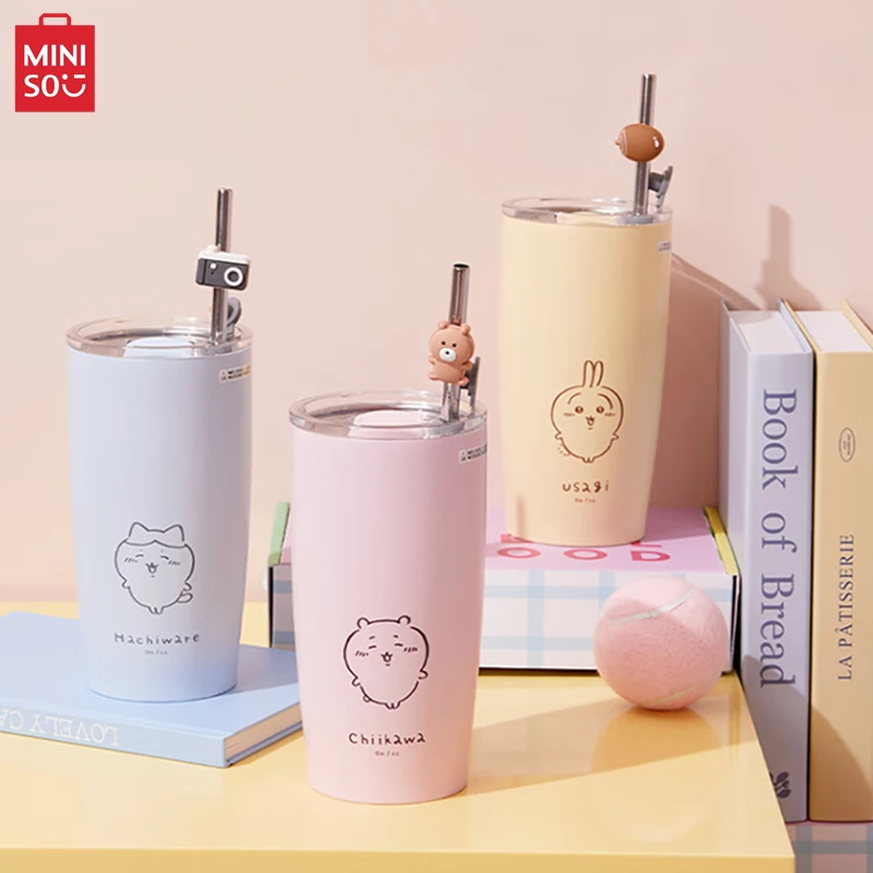 MINISO-Tasse en paille de la série Chiikawa, tasse à eau isolée Usagi, mignon, jouet pour enfants, cadeau de Noël