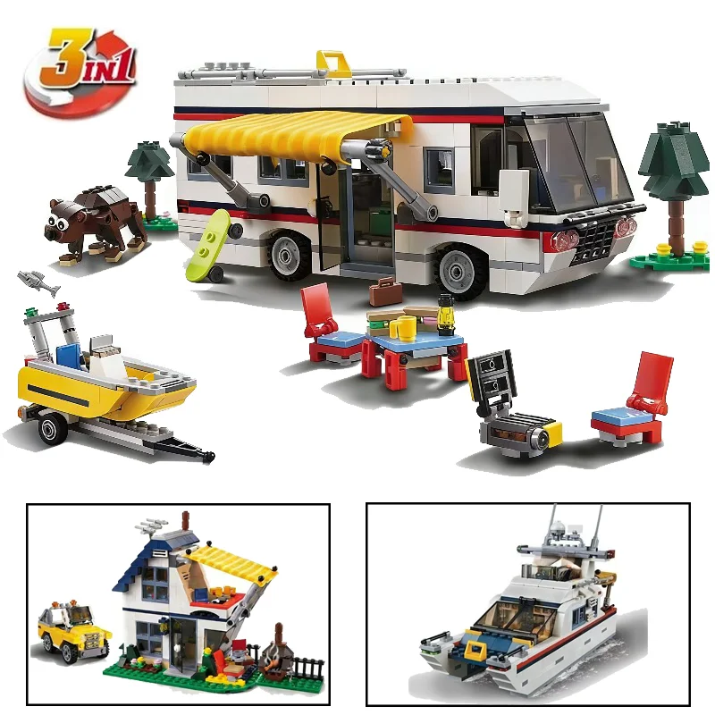 

792PCS Creative 3in1 Vacation Getaways Model Building Blocks With 2 Figures Construction Bricks Toy Gift For Children