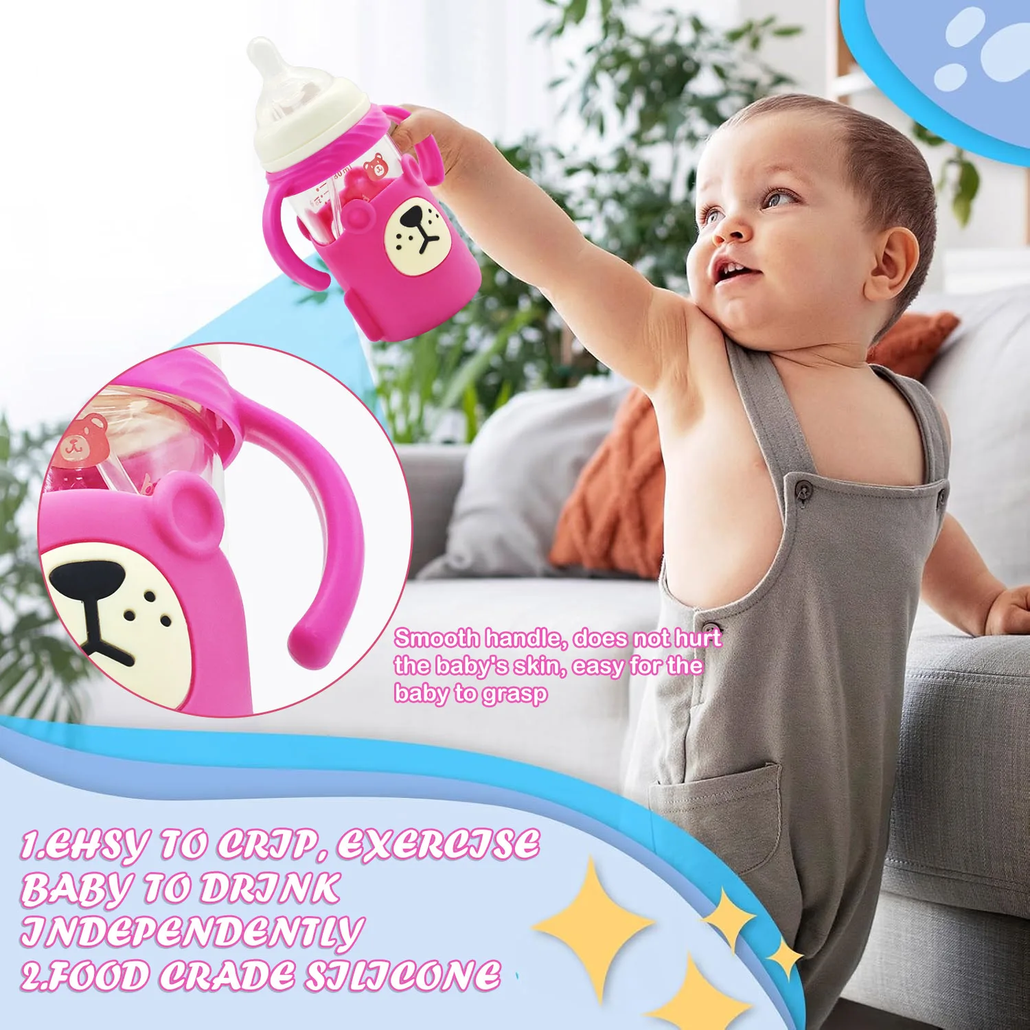 Nuovo biberon in vetro da 180 ml, coppetta per bambini con palla a gravità, a prova di perdite e a prova di caduta, copertura protettiva in silicone,