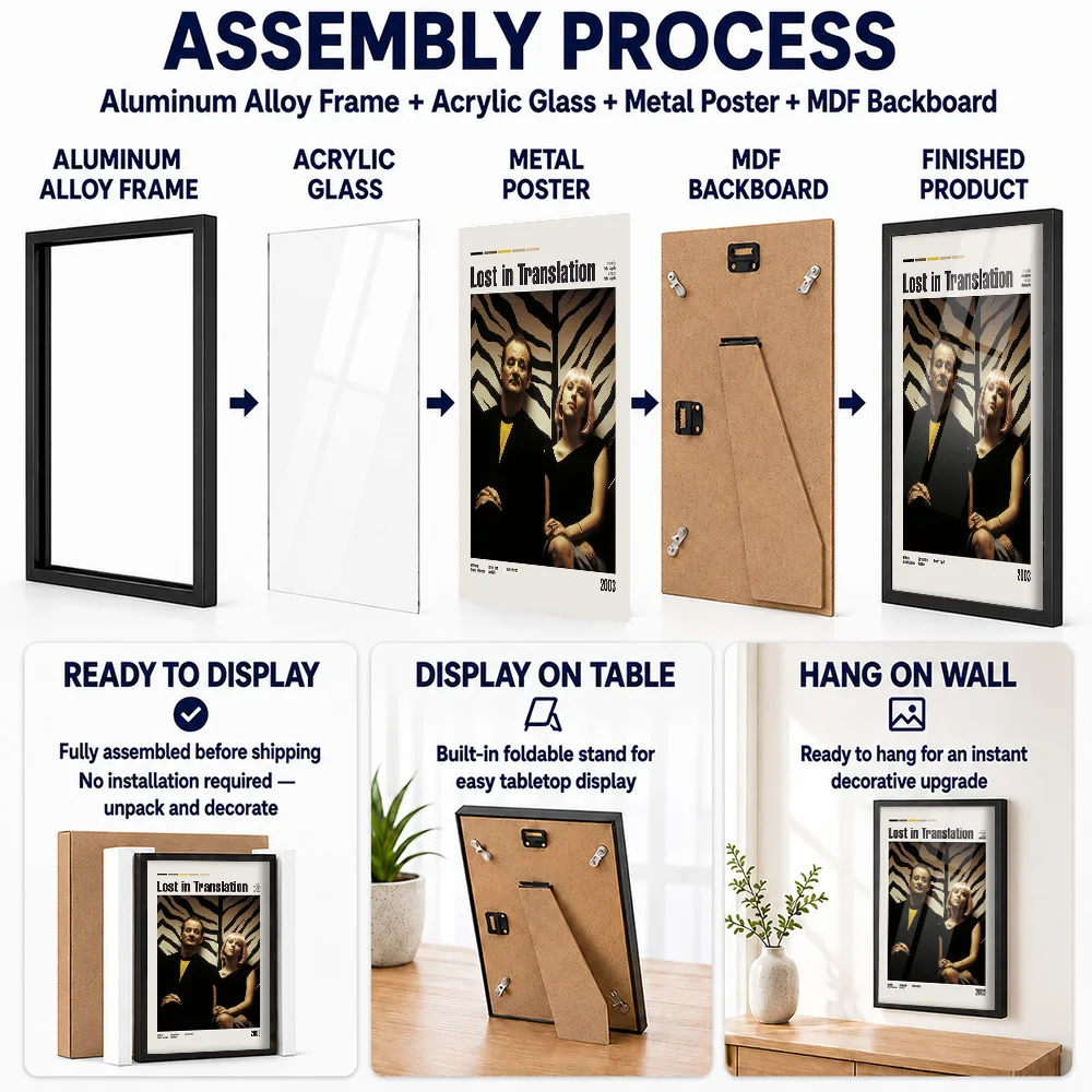 Lost In Translation Movie Metal Poster With Aluminum Alloy Frame Personalized Screen Tribute Wall Art For Theater Story Lovers