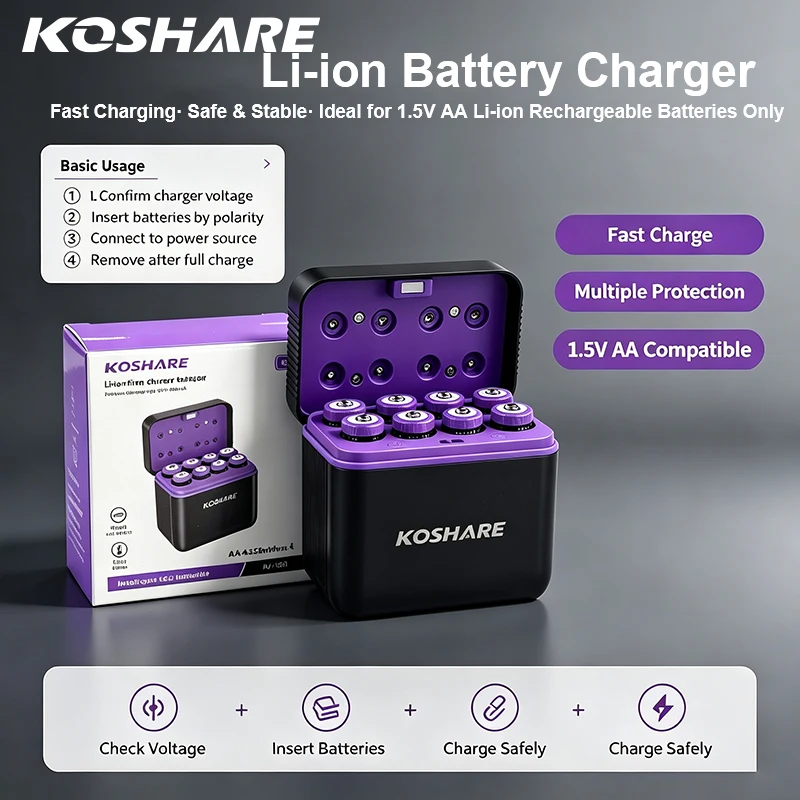 KOSHARE 1.5V Rechargeable Batteries AA 4255mWh Lithium Battery For Wireless Mouse Remote Control Toys Headlight New Packaging