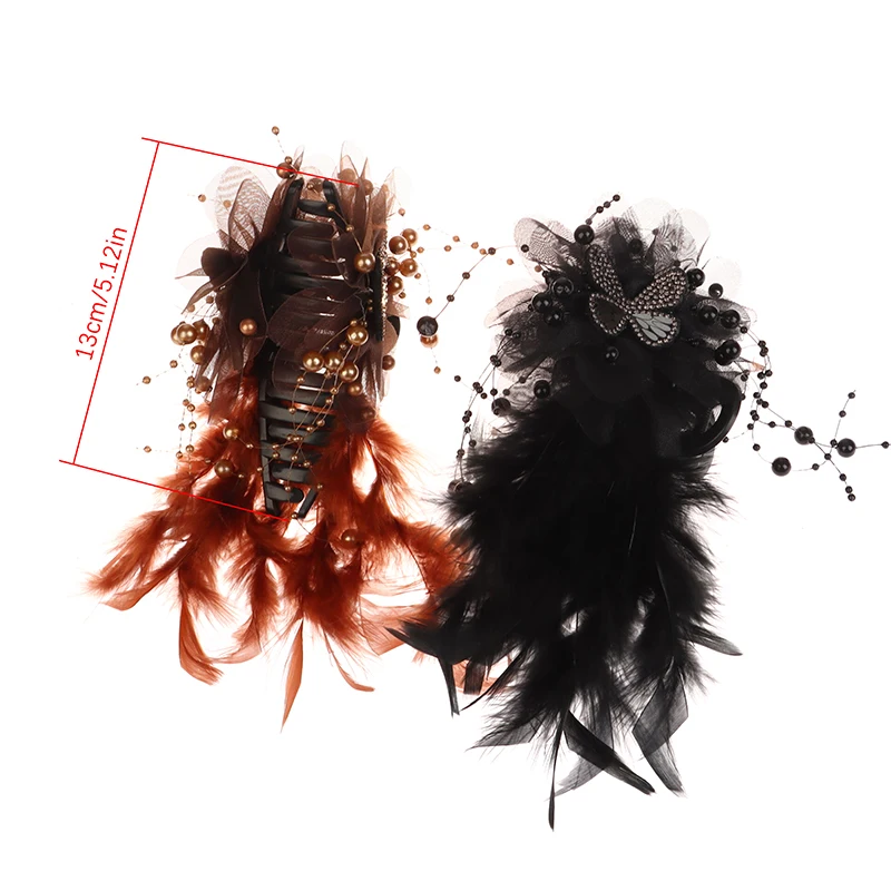 Mode Elegante Schmetterling Feder Perlen Quaste Clip Koreanische Fee Haar Klaue Shark Clip Frauen Temperament Haar Zubehör – Detail 1
