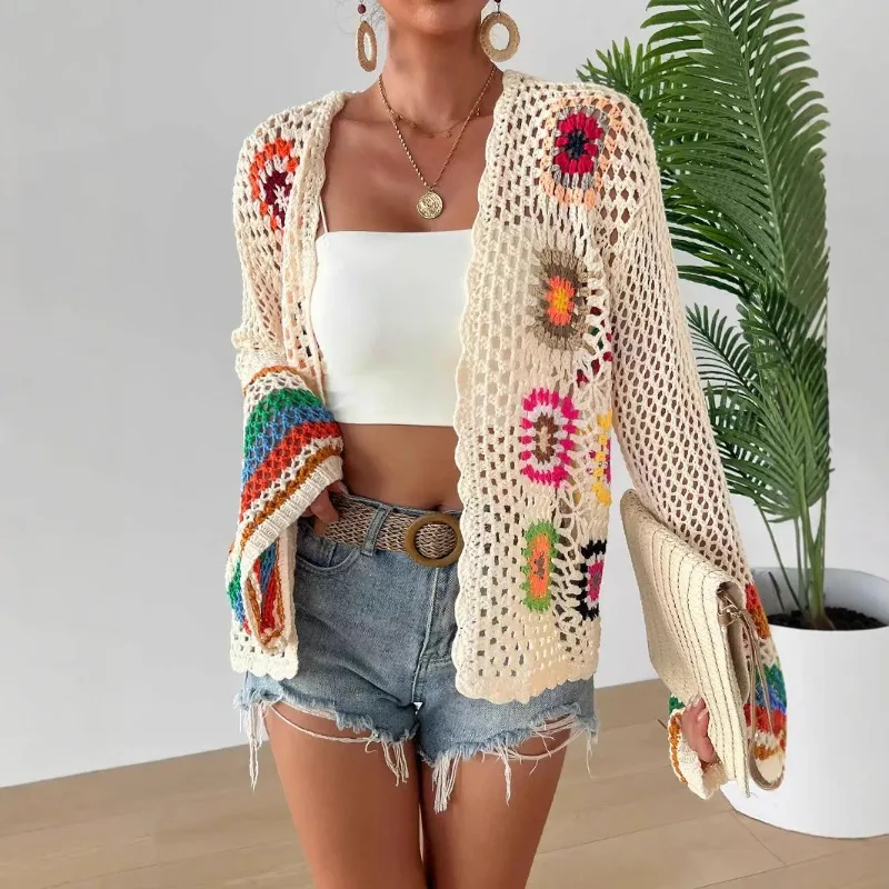 

Women's Autumn Spring Winter Top Sweater Long Sleeve Cardigan Knitted Openwork Crochet Vintage Comfortable Casual Soft Versatile
