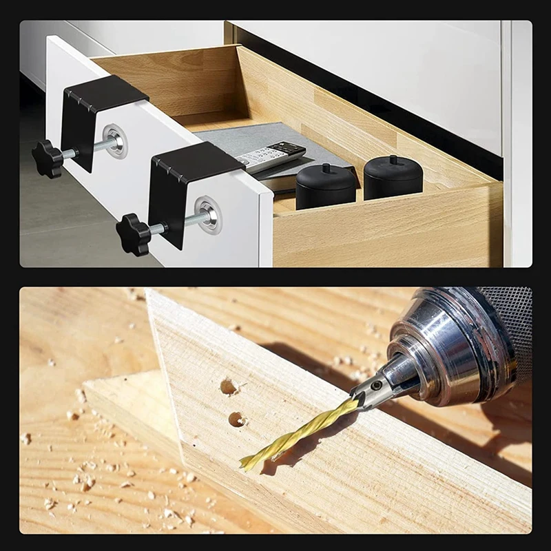 4 قطعة أجهزة الخزانة C المشبك العالمي الأسود لتركيب باب خزانة النجارة مع مجموعة لقمة ثقب غاطسة