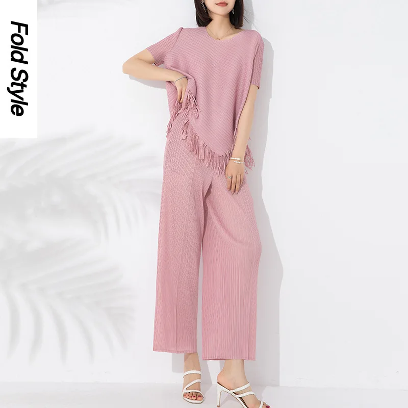 Pleated Women's Fashion Set Women's Summer Design Feeling Small, Westernized, Age Reducing, Relaxed, and Casual Two Piece Set