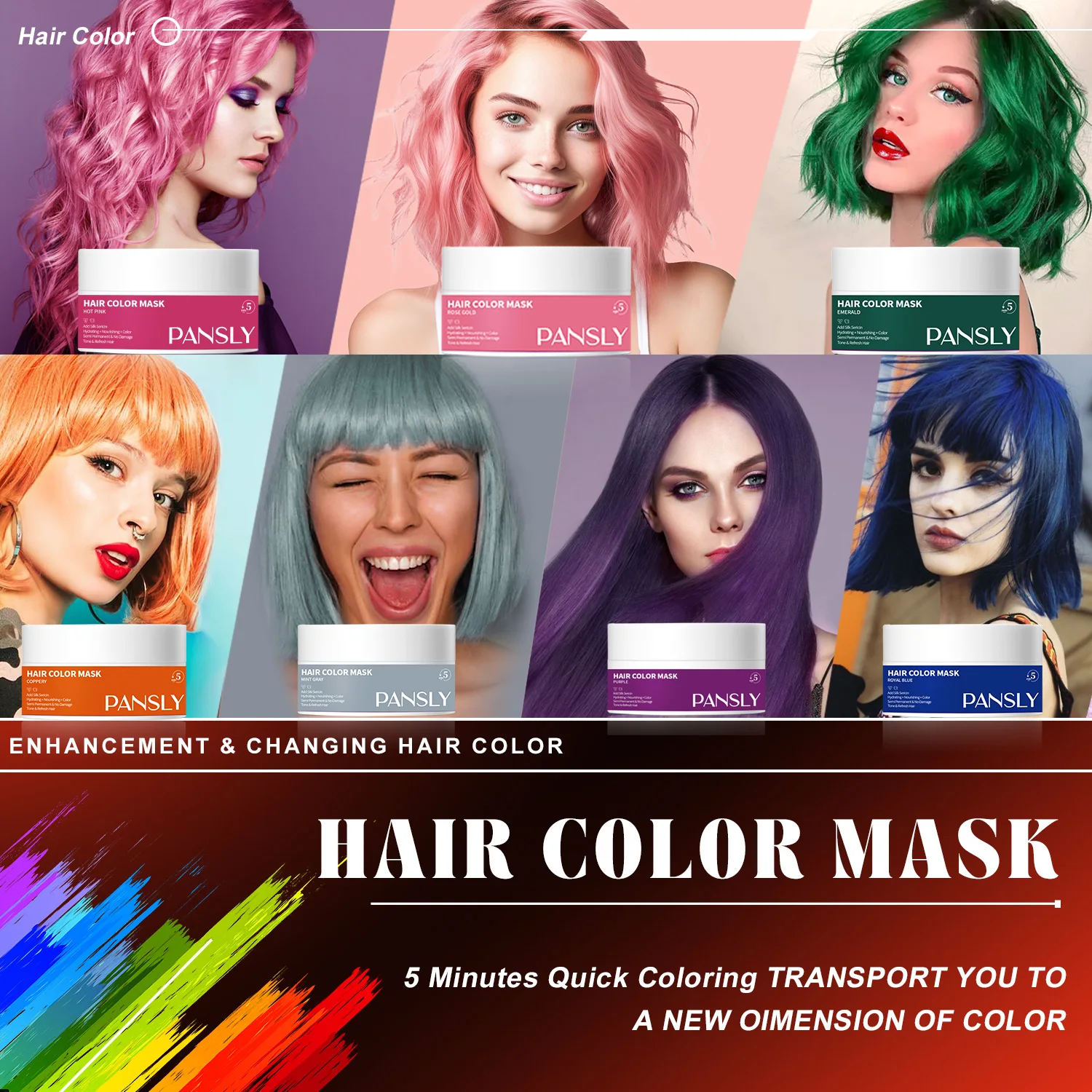 7 Colors Hair Color Mask Semi-Permanent Hair Dye Mask Coloring And Nourishment Product 5 minutes Quick Color Application