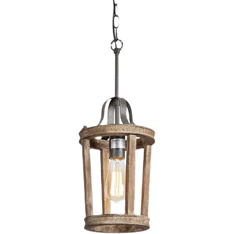 

American retro wood art birdcage simple restaurant chandelier, creative entrance lamp balcony study lamp bedside small hanging