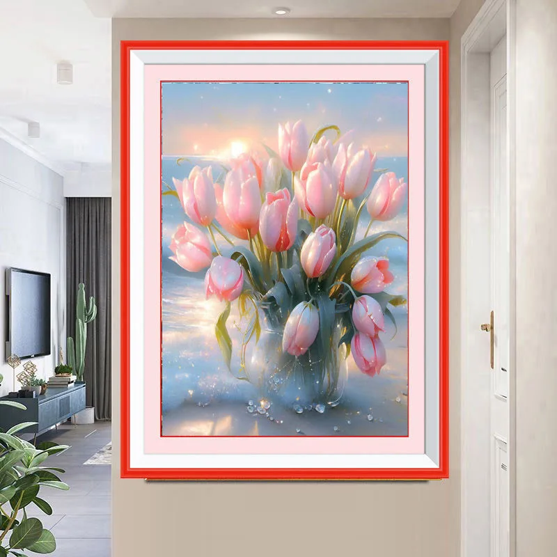 Tulip Flowers 11CT Embroidery DIY Chinese Style Printed Kits Cross Stitch Thread Needlework Sets Home Decor Crafts