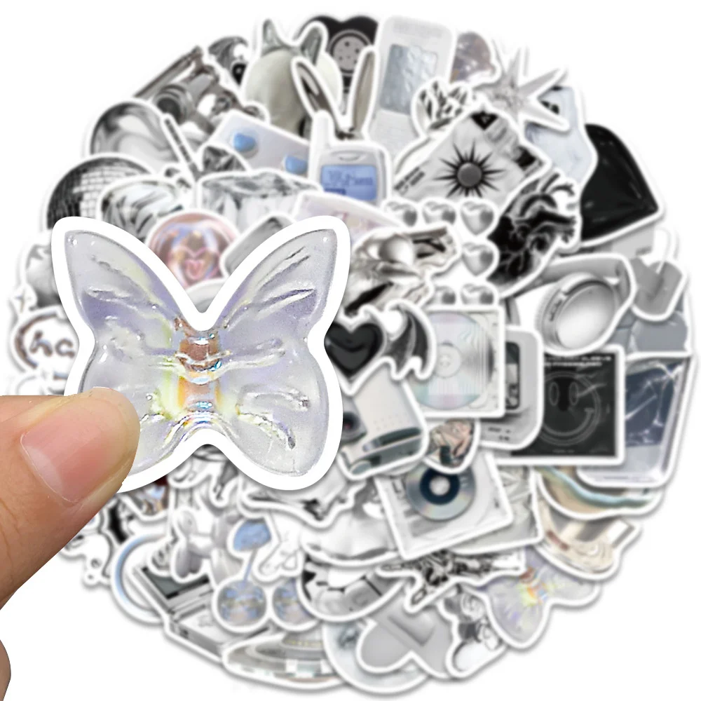 66pcs Korean Silvery Girly Stickers Pack Stationery Laptop Ipad Phone Sticker DIY Scrapbooking Supplies Journal Accessories