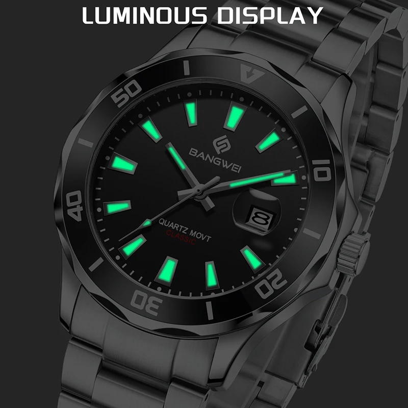 2025 BANGWEI Sports Men Quartz Wristwatches Stainless Steel Strong Luminous Watch Top Brand Luxury 30M Waterproof Watch For Men