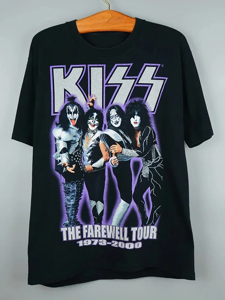 

Новая летняя мужская футболка Kiss Band Ro Punk American Street Loose Vintage из чистого хлопка ort Sve с принтом молодежная модная муравья...