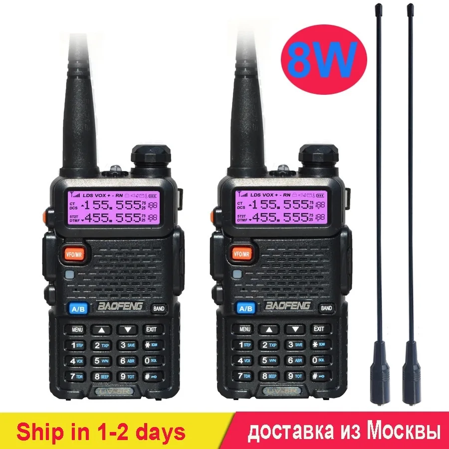 Atas! 2 Buah Walkie Talkie UV-5R 8W Asli UV5R Stasiun Radio Ham CB Amatir Kuat UV 5R Dual Band Transceiver10KM Komunikator