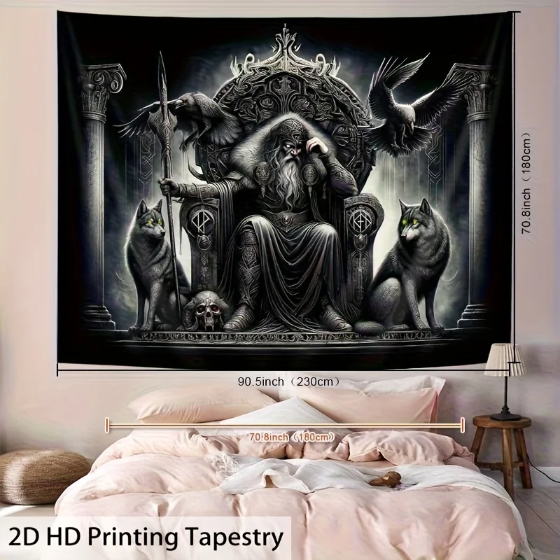 Gothic Dark Academia Wall Tapestry Magic Sorcerer Occult Witchcraft Fantasy Cats Hanging Decor Print forHalloween Apartment Room